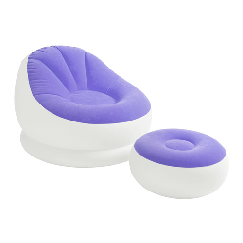 Intex โซฟาเป่าลม และ เบาะวางขา (สีขาว/ม่วง) พร้อม เครื่องสูบลม