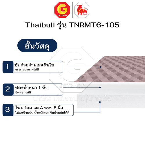 Thaibull ที่นอน โฟมเสริมฟองน้ำ เบาะรองนอน MATTRESS ขนาด 3.5 ฟุต หนา 6 นิ้ว รุ่น TNRMT6-105